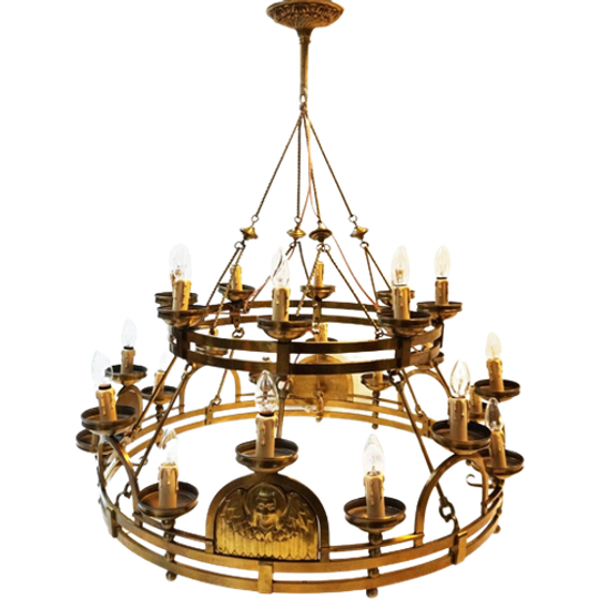 Grote Dubbele Art Deco Kroonluchter Met Engelen, Circa 1930 1