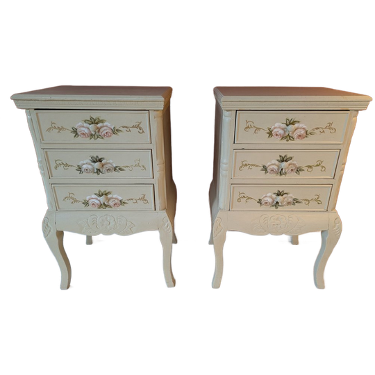 Brocante Nachtkastjes Handgeschilderde Bloemen 1