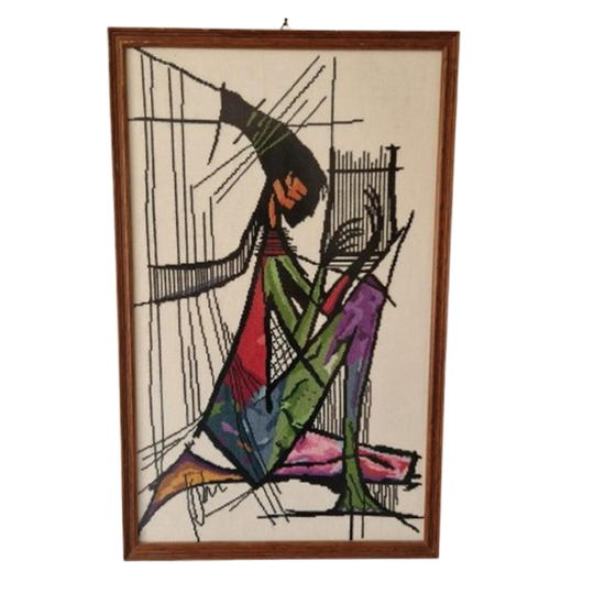 Vintage Borduur Werk Achter Glas Schilderij Jaren 70 1