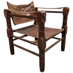 Vintage Safari Stoel Jaren 70 Fauteuil Leren Stoel thumbnail 1