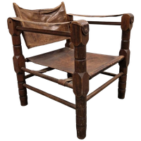 Vintage Safari Stoel Jaren 70 Fauteuil Leren Stoel