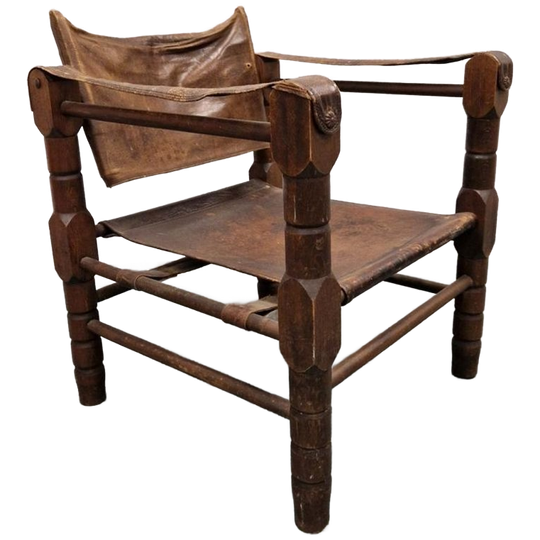 Vintage Safari Stoel Jaren 70 Fauteuil Leren Stoel 1