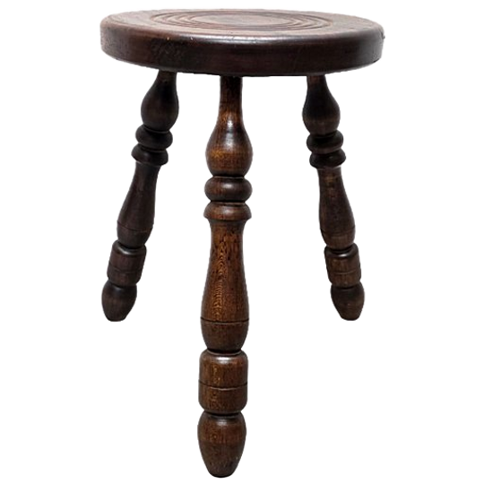 Frans Vintage Landelijk Driepoot Krukje, Jaren 50/60 1