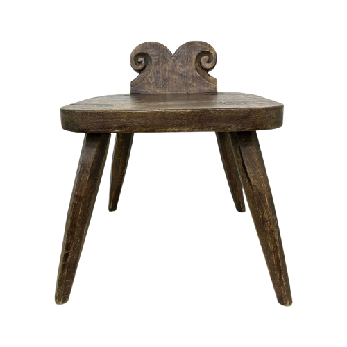 Brutalist Stool Solid Oak Wood , 1970S