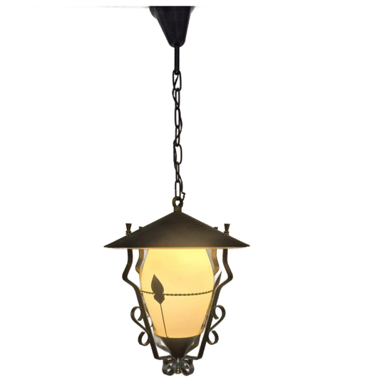 Mategot Stijl Vintage Hanglamp Opaline Metaal Lantaarn. 1