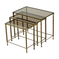 Set Van 3 Nesttafels Mid Century Modern Maison Jansen Stijl Rookglas Messing