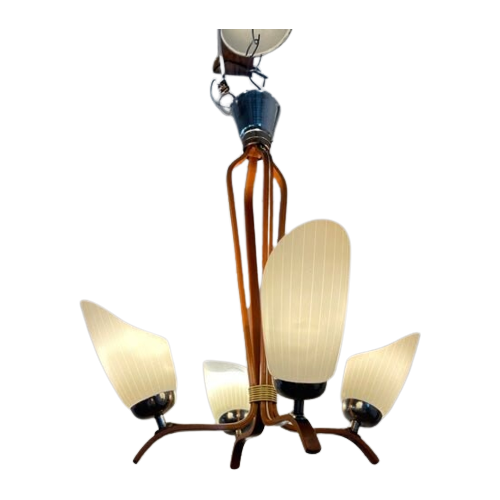 Vintage Spoetnik Lamp Hout En Glas. Door Drevo Humpolec