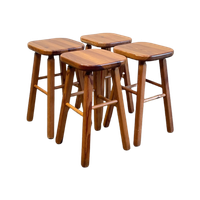 Set Van 4 Vintage Grenen Krukken, Scandinavisch Design, 1970'S