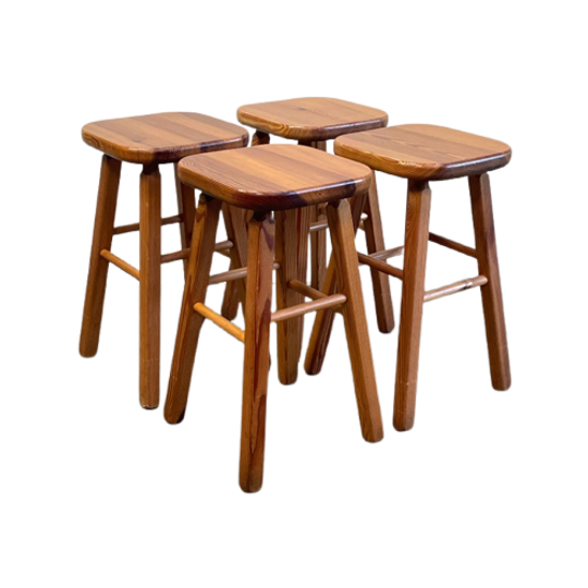 Set Van 4 Vintage Grenen Krukken, Scandinavisch Design, 1970's 1
