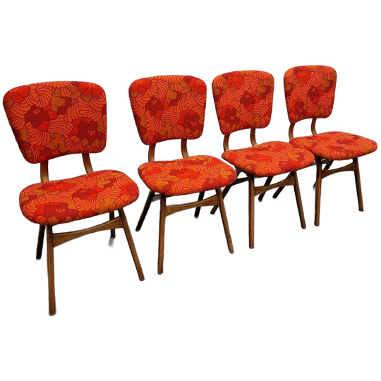 Set Van 4 Vintage Stoelen Nieuw Bekleed Retro Stoelen 1