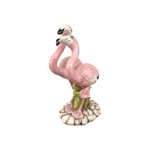 Italiaans Keramiek Beeld Met Flamingo'S
