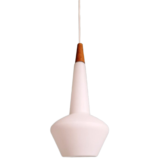 Scandinavische Hanglamp In Satijnwitte Opaline En Teakhout, Jaren 1960 1