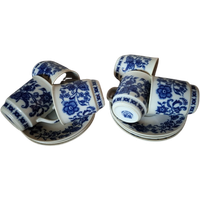 Vintage Mz Chzechoslovakia Cobalt Underglaze 6 Kop&schotels