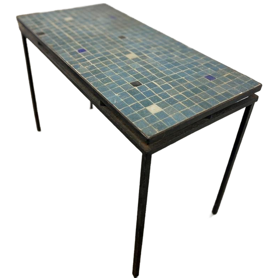 Vintage Blauwe Mozaëken Tegeltafel / Plantentafel 1