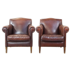 Set Van 2 Prachtige, Strak Afgewerkte Design Fauteuils/ Armchairs Gemaakt Van Schapenleer thumbnail 1