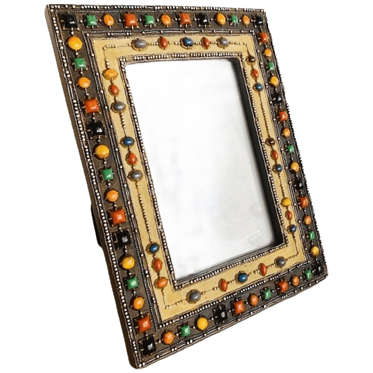 Vintage Fotolijst Metaal Met Kleurrijke Steentjes Antiek Look Halfedelstenen 1980’s 1