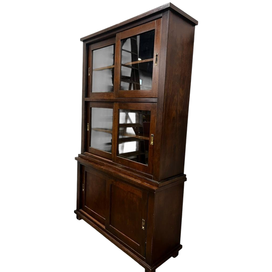 Vintage Houten Vitrinekast / Kast Met Schuifdeuren 1