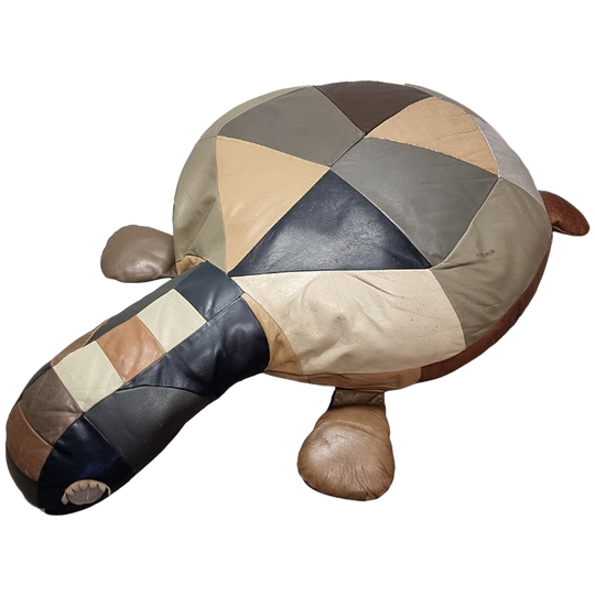 Grote Vintage Lederen Patchwork Schildpad Poef, Jaren 70 1