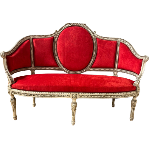 Prachtige Louis Xvi Bank, 3 Zit, Rood Fluweel