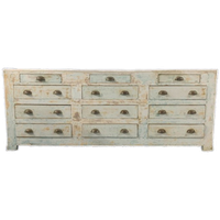 Unieke Brocante Toonbankkast – 12 Lades – Lichtblauw/wit/hout – Opgeknapt
