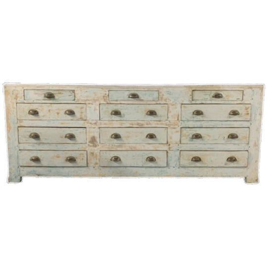 Unieke Brocante Toonbankkast – 12 Lades – Lichtblauw/wit/hout – Opgeknapt 1