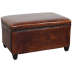 Cognac-kleurige Schapenleren Hocker Met Siernagels thumbnail 1