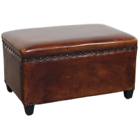 Cognac-kleurige Schapenleren Hocker Met Siernagels