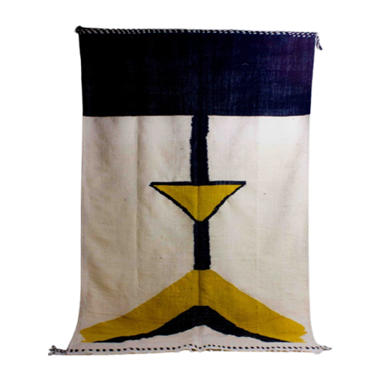Mid-century Vintage Vloerkleed Met Geometrisch Patroon Handgewoven In Wol 1
