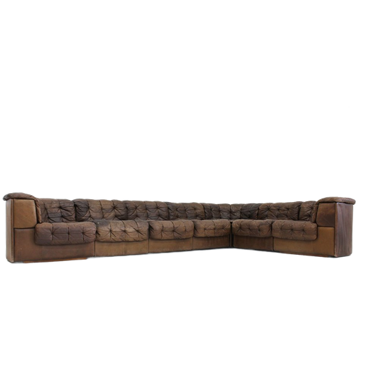 Vintage De Sede Ds11 Modular Sofa Brown Patchwork Leather , Set Of 7 1
