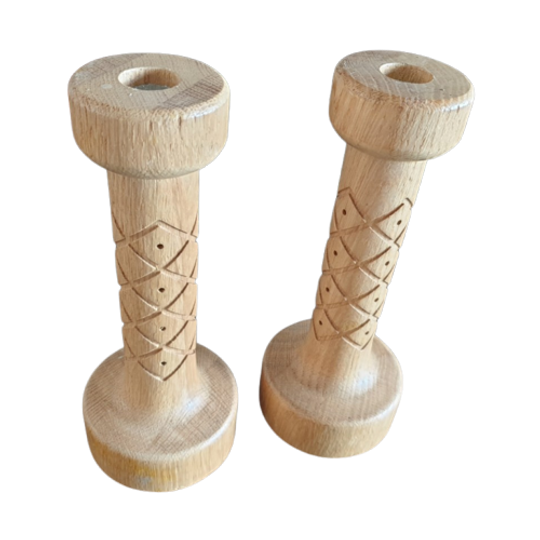 Houten Kandelaars Retro Uitstraling Handgemaakt 2 St 1