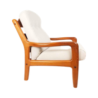 Vintage Deense Dyrlund Fauteuil Nieuw Gestoffeerd Crème Wol