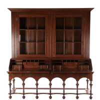 Klassieke Engelse Vitrinekast Boekenkast Secretaire