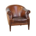Stoere Maar Comfortabele Vintage Clubfauteuil Gemaakt Van Schapenleer thumbnail 1