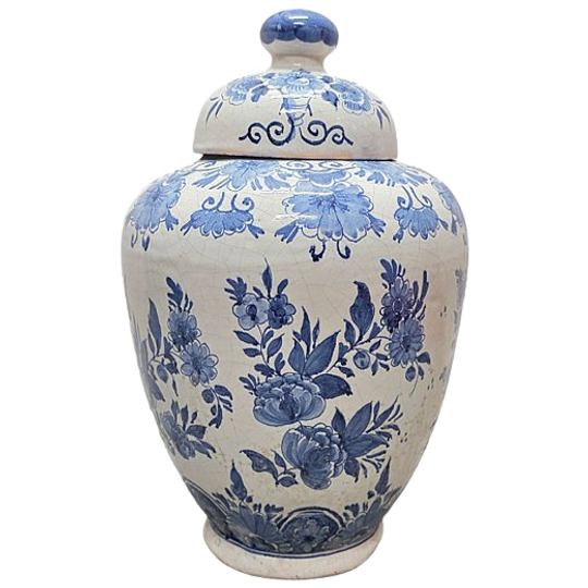 Oud Delft Keramieken Dekselpot, Midden 20e Eeuw 1