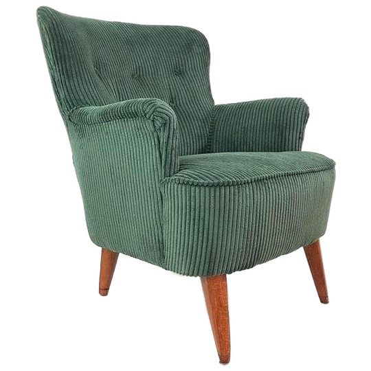 Vintage Artifort Theo Ruth Dames Nieuw Gestoffeerd Groen Rib 1