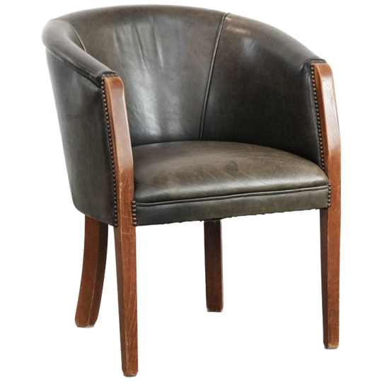 Stoere En Geweldige Rundleren En Houten Tubchair/ Bijzetstoel Met Een Mooie Kleurstelling 1