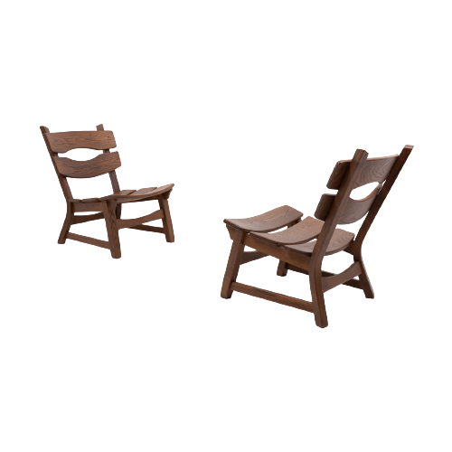 1970’S Vintage Dutch Design Stained Oak Chairs By Dittmann & Co For Awa