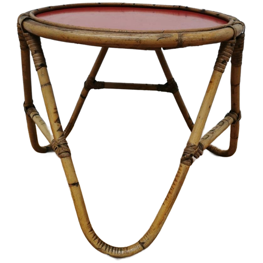 Vintage Rotan, Rattan, Bamboe Salontafeltje, Bijzettafeltje 1