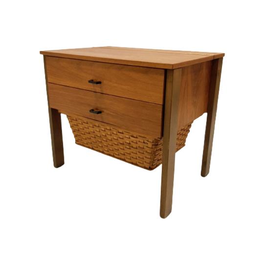 Sewing Cabinet With Reed Basket By Horn Collection, West Germany 1950s 1