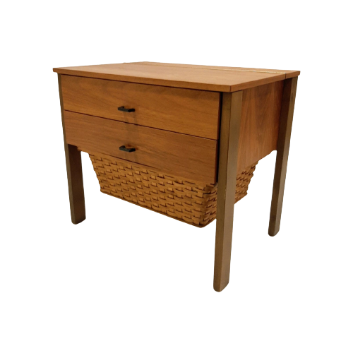Sewing Cabinet With Reed Basket By Horn Collection, West Germany 1950S