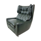 Vintage Groene Leren Fauteuil Op Wieltjes thumbnail 1