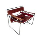 Wassily Armchair In Chrome Steel And Red Leather By Marcel Breuer, Italy 1980 thumbnail 1