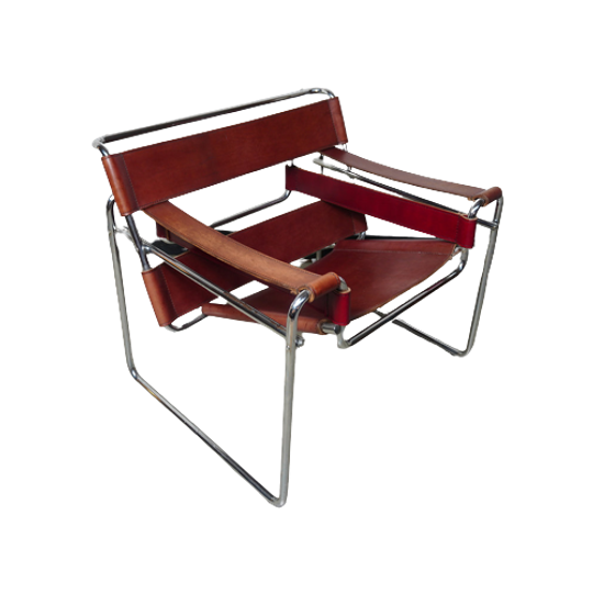 Wassily Armchair In Chrome Steel And Red Leather By Marcel Breuer, Italy 1980 1