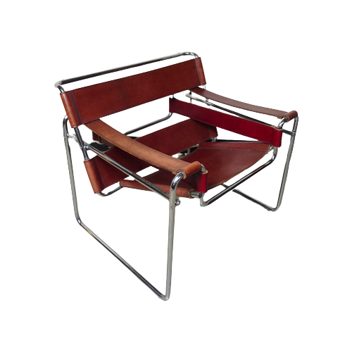 Wassily Armchair In Chrome Steel And Red Leather By Marcel Breuer, Italy 1980