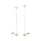 Pair Of Italian Golden Floor Lamps With Glass Shade, 1970’s thumbnail 1