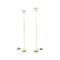 Pair Of Italian Golden Floor Lamps With Glass Shade, 1970’s