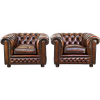 Mooie Set Van 2 Engelse Bruine Rundleren Chesterfield Fauteuils thumbnail 1