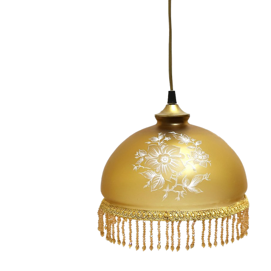 Vintage Hanglamp Met Bloemen Motief En Kristallen Kralen, Jaren '60/'70 1