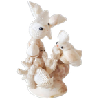 * 60's Schelpen Kunst Witte Duiven Beeldje thumbnail 1