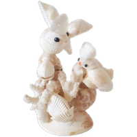 * 60's Schelpen Kunst Witte Duiven Beeldje